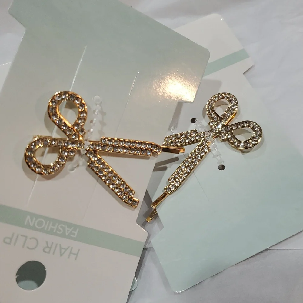 3pack bling rhinestone barber hairstylist‎ scissors shaped hair clip new